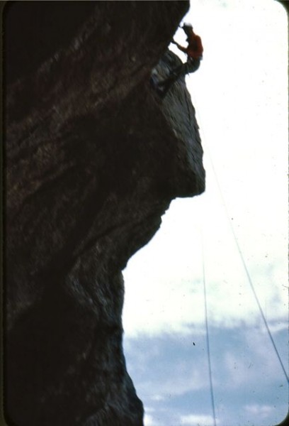 Yours Truly rappelling off the summit.  The sun set soon afterwards.