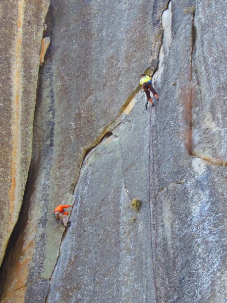 David and Tom on blotto 5.10c, after just doing the chimney to the lef...