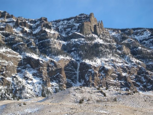 A view of the cliffs lining the Southfork of the Shoshone River.  Grea...