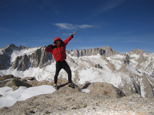 Striking the Pullharder pose on the Lone Pine Peak summit; Mt. Whitney...