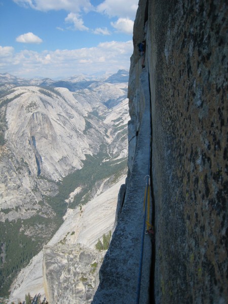 Looking across Thank God Ledge <br/>
&#40;Climber: Alex H&#41;
