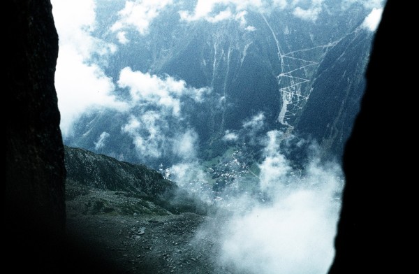 Rainy Chamonix from the chimney.