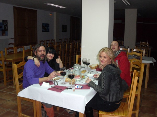 The Refugio staff at dinner. Super friendly. We never found a 'cheeken...