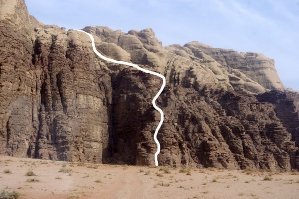 The lower half of the climbing rouote, Wadi Rum, Jordan