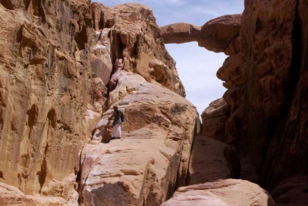 Scrambling &#40;5.2&#41; up to Burdah Arch on the North Ridge of Jebel...