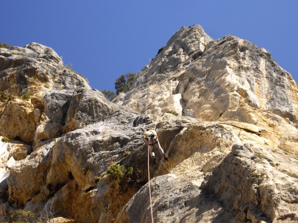 Graeme on the penultimate abseil down Pilier des Ecruils