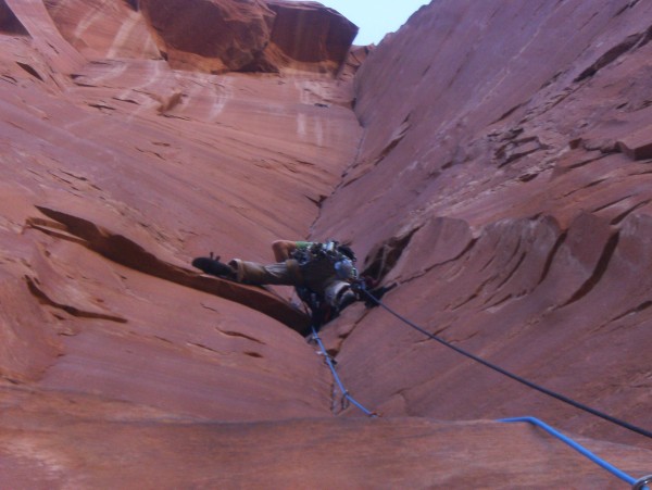 Headed up pitch four to the first hanging belay