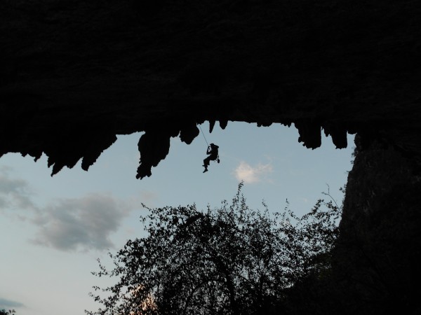 Joel lowering off La Gripa 12c mid-route