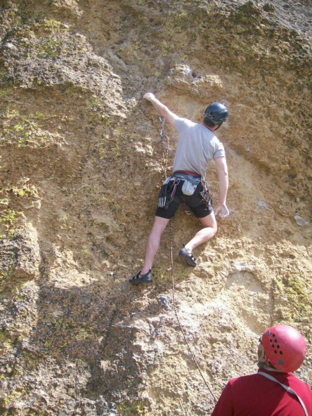 JK on Pitch 2 entering 5.9 crux.