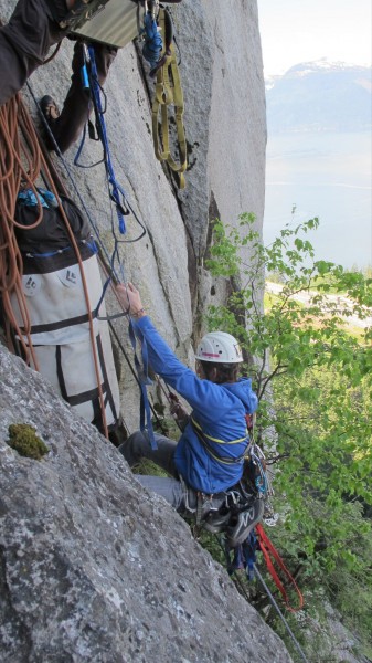 Dave jugging to the first belay