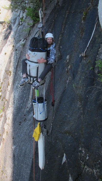 Pigs in Space: Me hauling/riding the bag up.