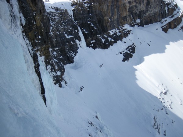 Gorby Falls &#40;40m WI 3&#41; as seen from up on Bow Falls - 4/9/1