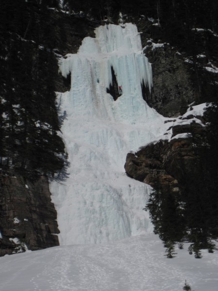 Louise Falls &#40;110m WI 4-5&#41;. The lead climber of the party ahea...