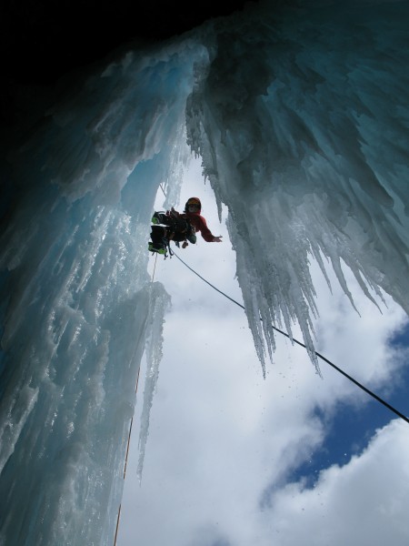 My turn - hanging around on rappel outside and above the ice cave on L...