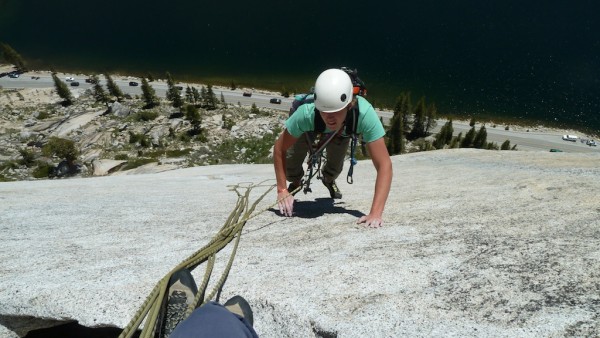 Padding up that holdless slab on the third pitch.