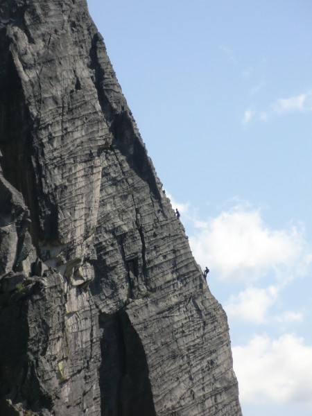 Climbers on Corrugation Corner taken from the top of East Wall.