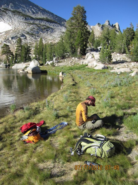 From Budd Lake the sandy gully leading toward Matthes Crest can be see...