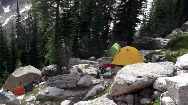 Enjoying the clear morning, and drying some gear