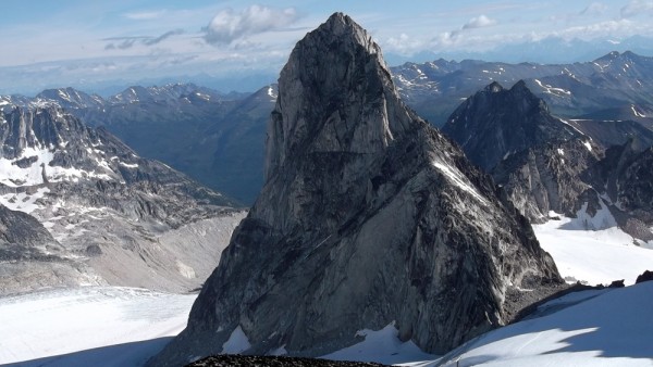 Looking over at Bugaboo Spire from high on the route.  We climbed just...