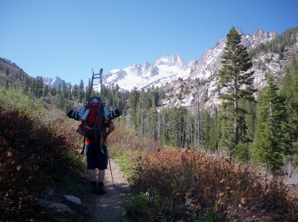 Aaron hiking into the Sawtooths for a little spring ski