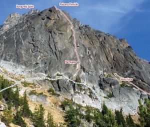 Paisano Pinnacle - Rampage III 5.10d - Washington Pass, Washington, USA. Click to Enlarge
