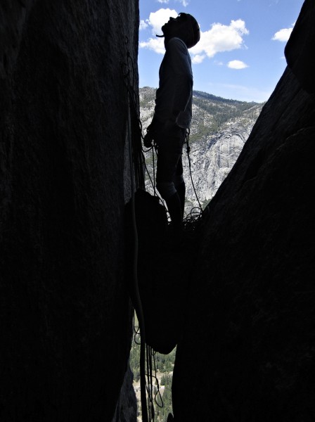 chockstone belay on pitch after narrows