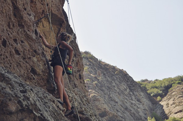 Diana Padgett, sport climbing at Malibu Creek State Park