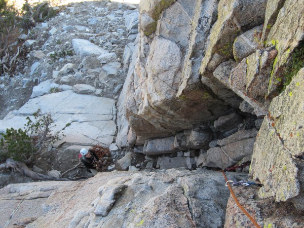 We started in this chimney, climber's-right of the arete proper, went ...