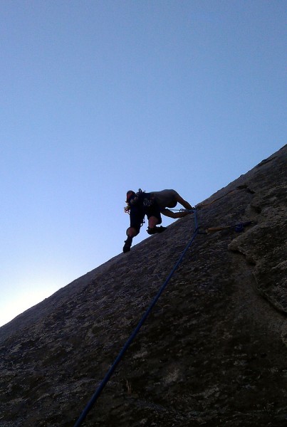 Jon leads up The Fracture past the crux.