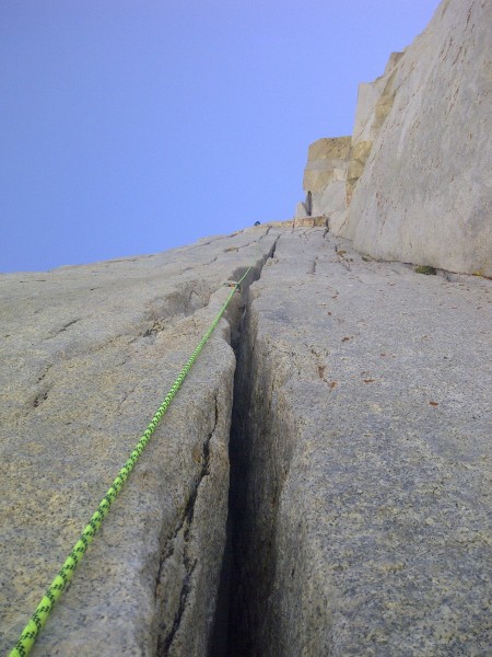 SPLITTER. You can see Mr. B as a spec at the belay.