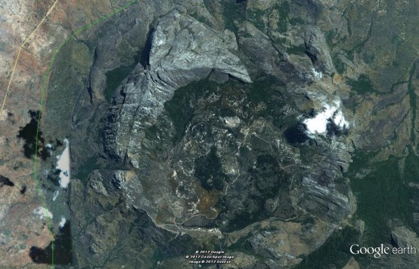 Google Earth view of the Chombe area in the Mulanje Masiff Range.