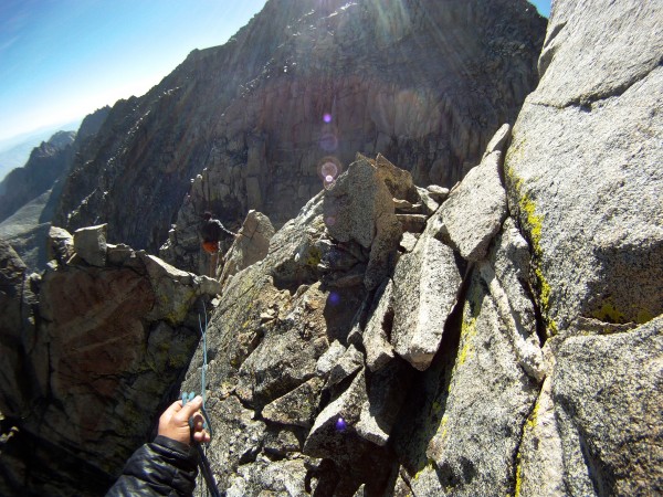 Negotiating one of the many notches on the NW ridge of Tbolt