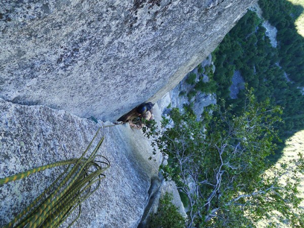 Nathan nearing the top of P3 &#40;Wilson Overhang&#41;; climbs like Eldo!