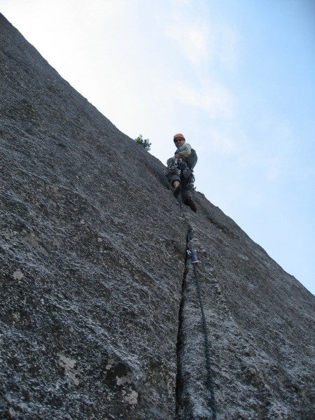 Geoff stopped at a ledge half-way up the pitch and built an anchor to ...