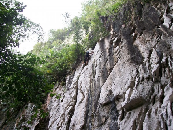 the rap down from the cave exit &#40;route is Sadako 5.11b&#41;