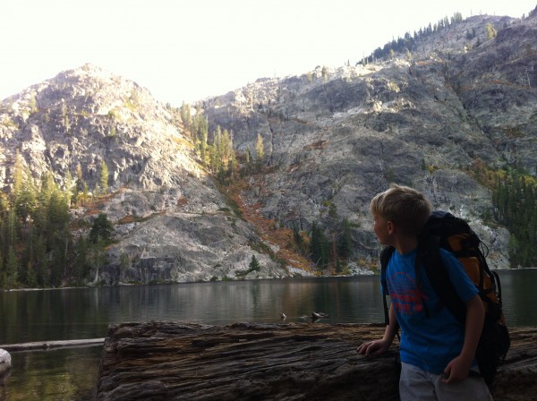 Here is Caleb looking at the peak we would climb the next day.