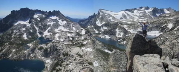 Bryan on the summit of Prusik peak. Enchantment Lakes are beautiful.