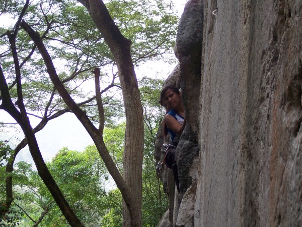 Jheryl on Oh Baby! 5.10d one of the classics of the crag. The wall ove...