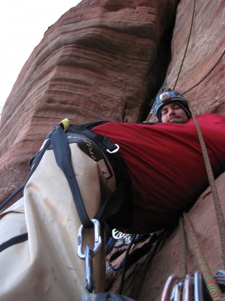 one pitch short of the bivy ledge, Eye Shadow, Feb 2012