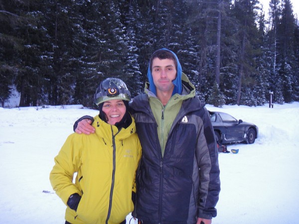 Us in the parking lot after climbing Cleo's