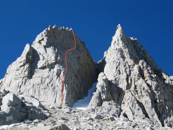 Ducky's Wild Ride &#40;5.10d, IV, 1000'&#41;.  FA buried in the Sierra.