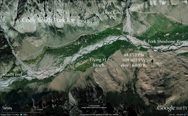 overview of the E.Fork of the Shoshone River valley ice climbing area