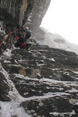 Nick leading the second pitch void of ice