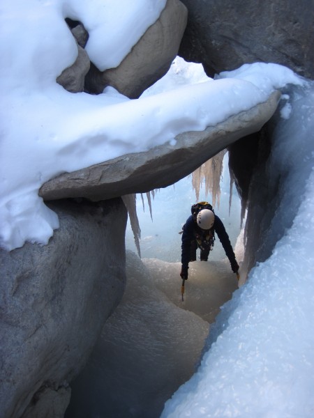 Rob coming up through a sweet little cave &#40;1/18/13&#41;.