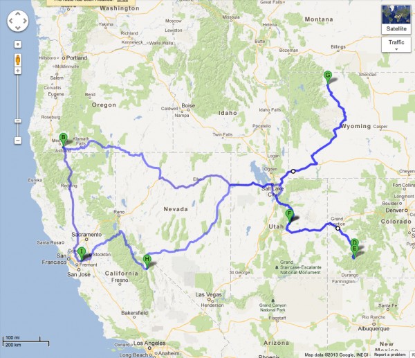 My approximate route to and from southern Oregon - courtesy of googlem...