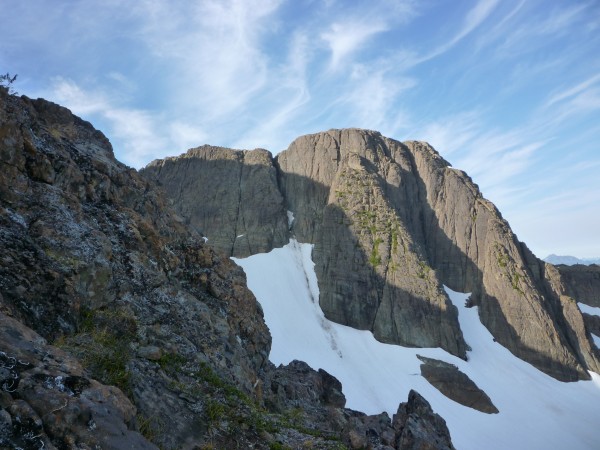 queens face in the early morning sunlight, Paupers Buttress goes up th...