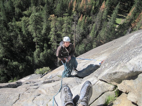 hunter hangen at the pitch 3 belay