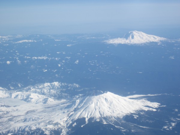 Nice view of Mt. Saint Helens and Mt. Adams before landing in Seattle.