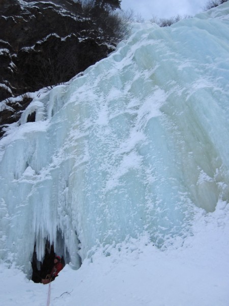 Harry in the belay cave at the top of the 2nd pitch.