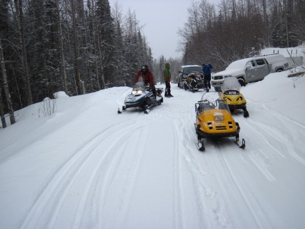 Getting ready - on the road below Harry's cabin.  No worries about blo...